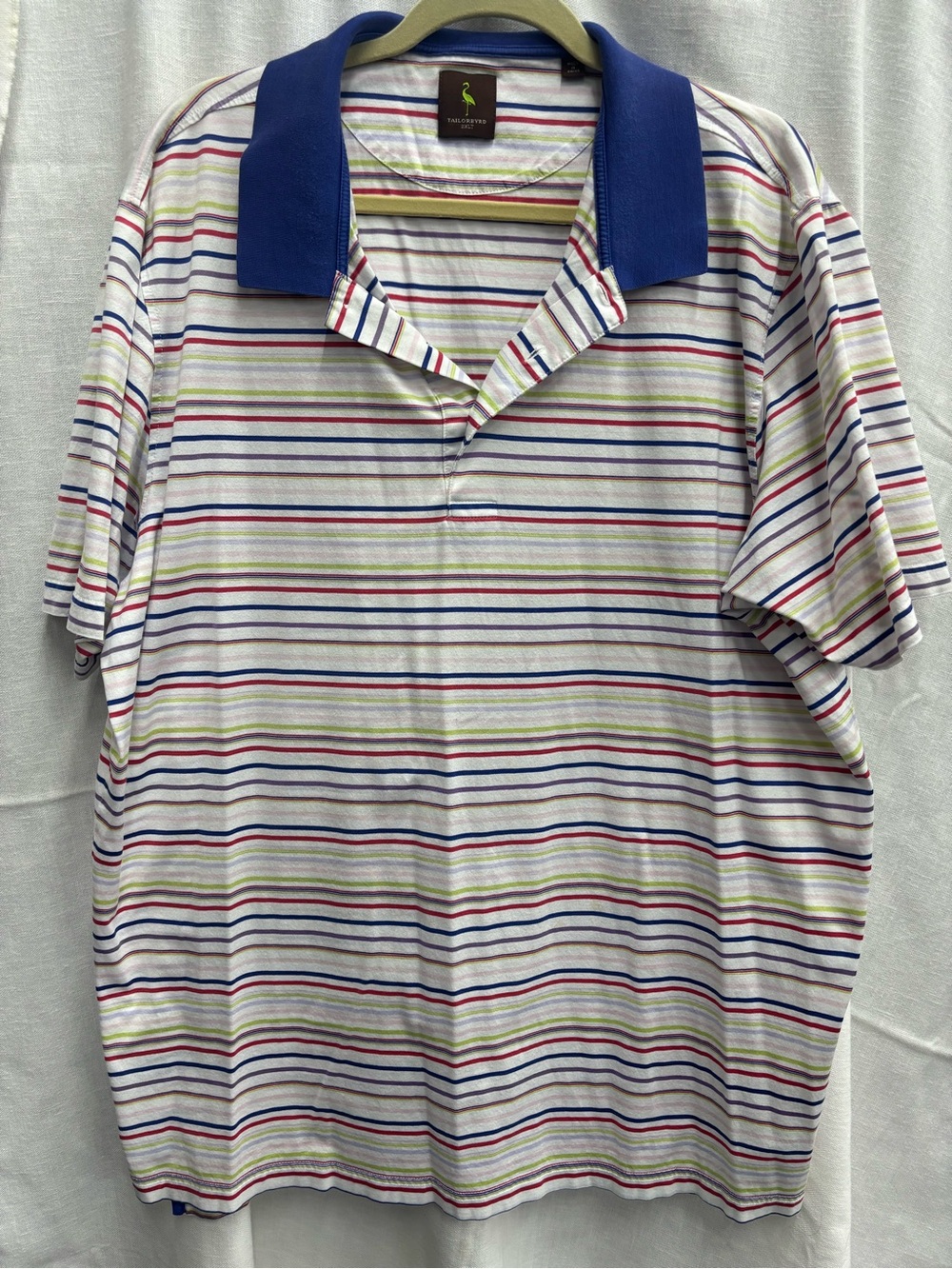 Tailorbyrd Multistripe Polo with Blue Contrast Collar